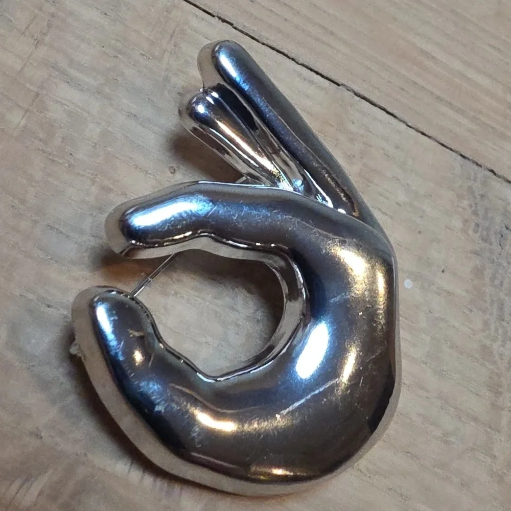 Nwot ZARA Silver Hand Sculptural Ok Brooch Pin